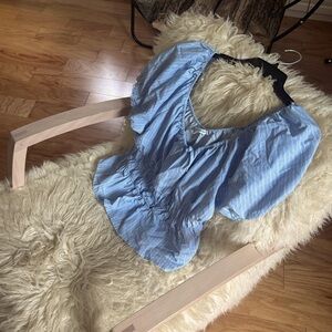 Celebrity Pink Blue & White Stripped Puff Sleeve Top